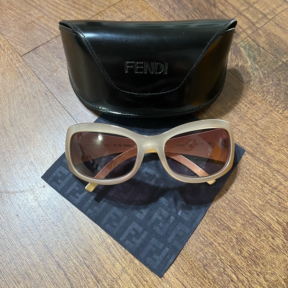 Fendi Vintage Pearlized Light Pink Angular Sunglasses with Gradient Lenses